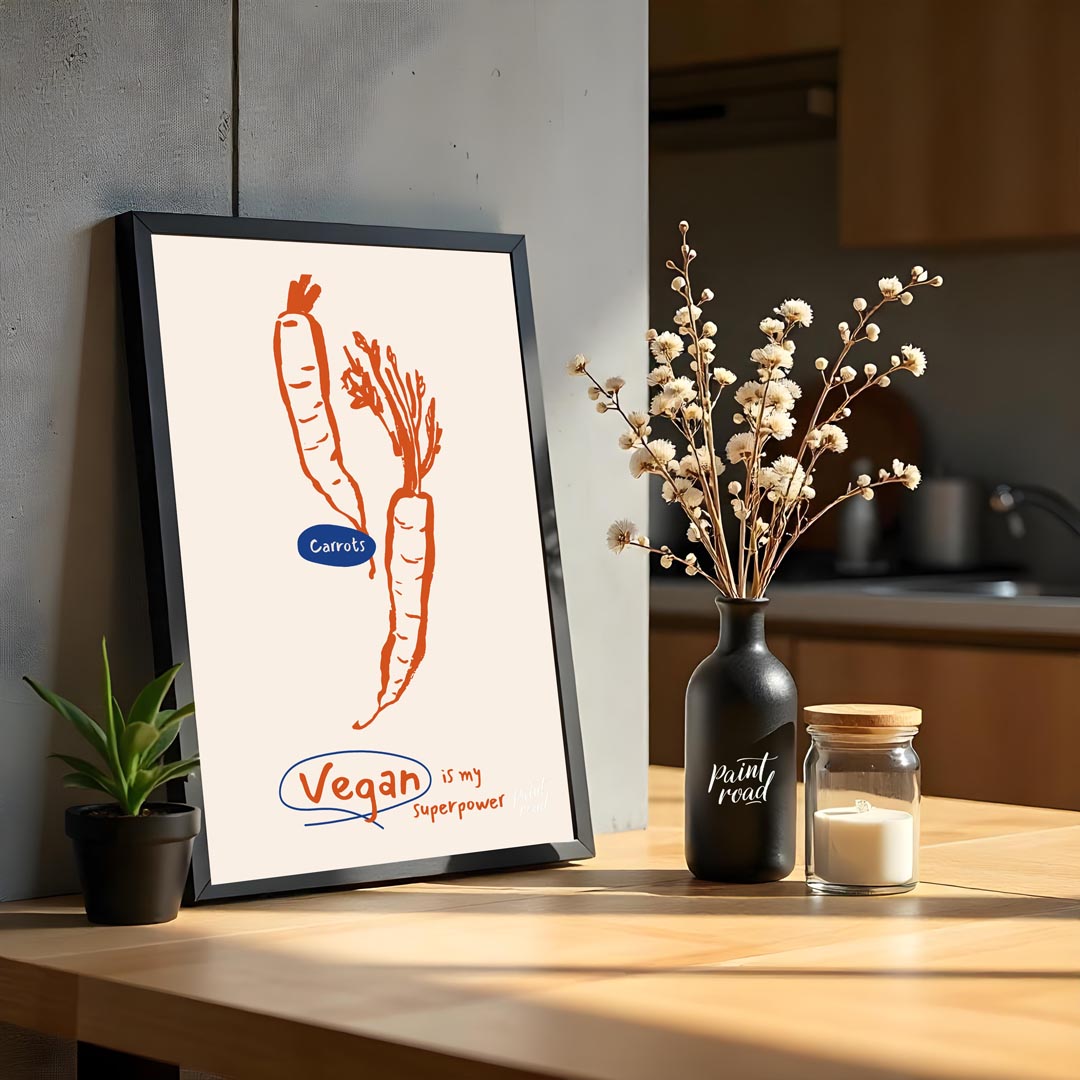 This minimalist yet impactful poster celebrates the vegan lifestyle with a playful declaration. The… for kitchen