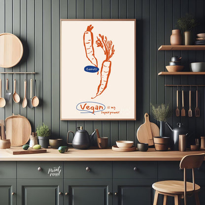 This minimalist yet impactful poster celebrates the vegan lifestyle with a playful declaration. The… for kitchen
