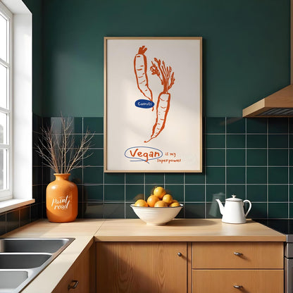 This minimalist yet impactful poster celebrates the vegan lifestyle with a playful declaration. The… for kitchen
