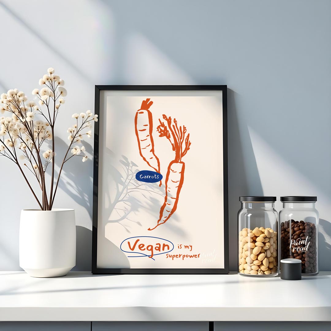 This minimalist yet impactful poster celebrates the vegan lifestyle with a playful declaration. The… for kitchen