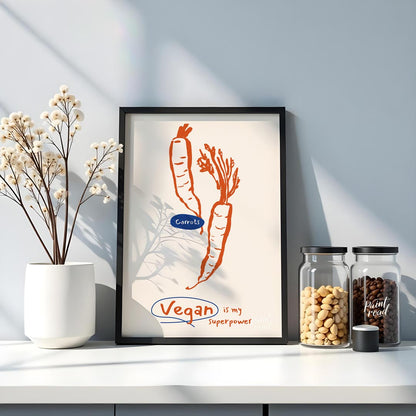 This minimalist yet impactful poster celebrates the vegan lifestyle with a playful declaration. The… for kitchen