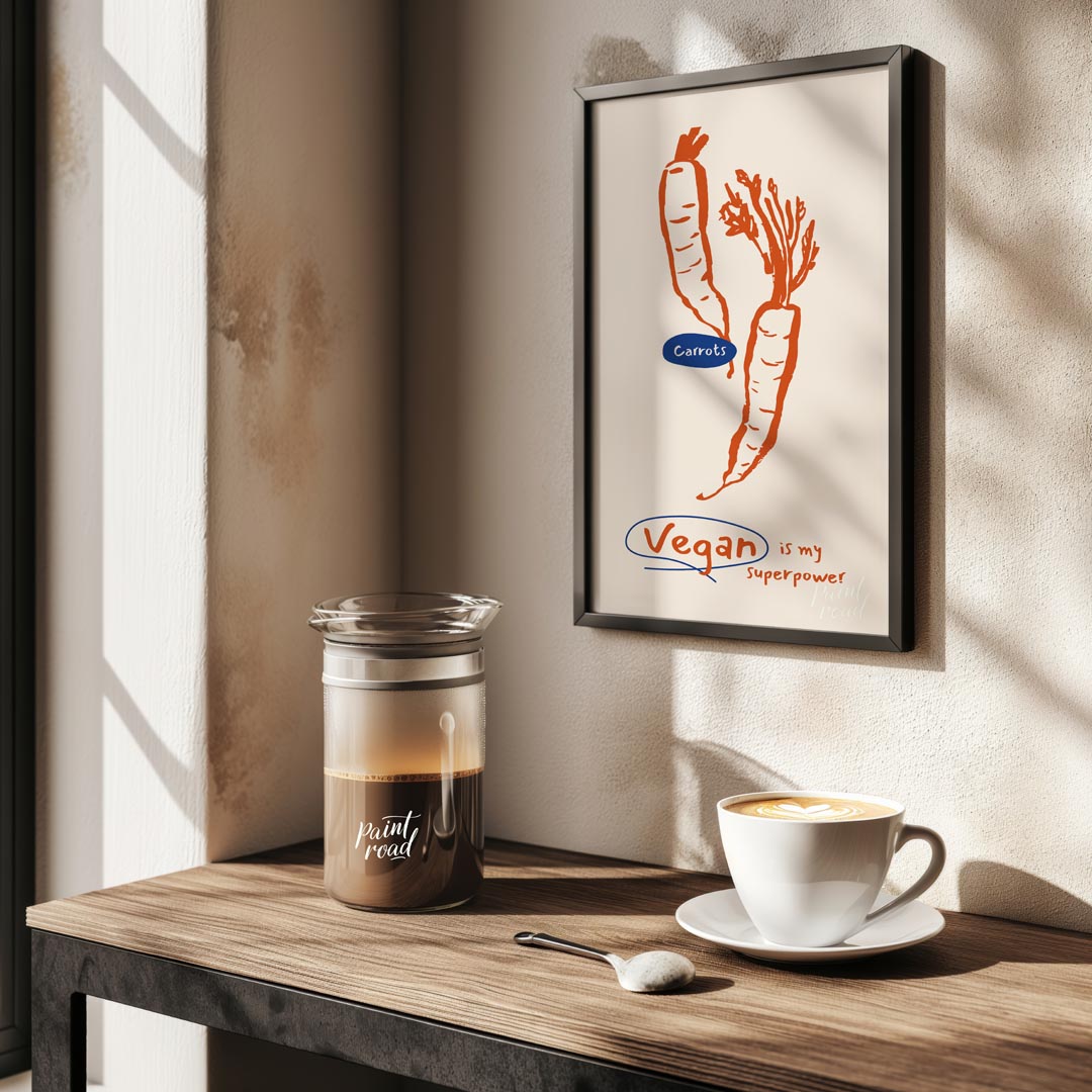This minimalist yet impactful poster celebrates the vegan lifestyle with a playful declaration. The… for kitchen