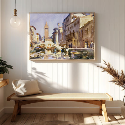 This exquisite watercolor captures the serene beauty of a Venetian canal bathed in warm sunlight. for Hallway