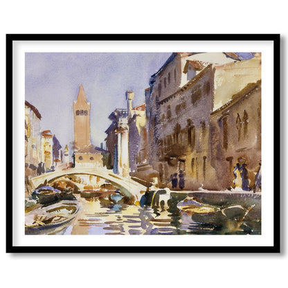 This exquisite watercolor captures the serene beauty of a Venetian canal bathed in warm sunlight. for kitchen