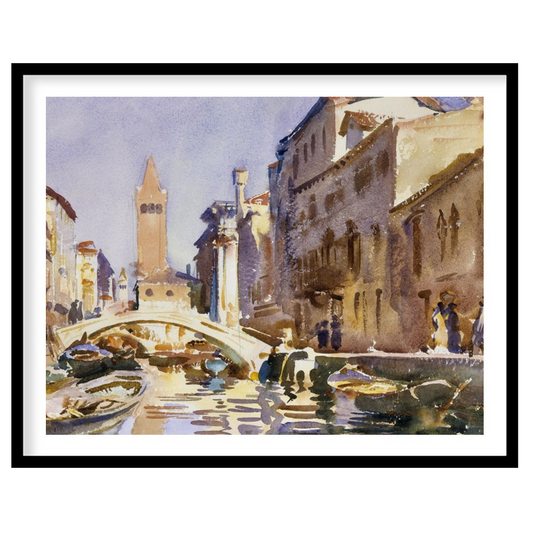 This exquisite watercolor captures the serene beauty of a Venetian canal bathed in warm sunlight. for kitchen