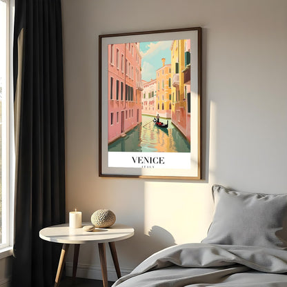 Capture the timeless beauty of Venice with this exquisite artwork showcasing a gondola navigating for Bedroom