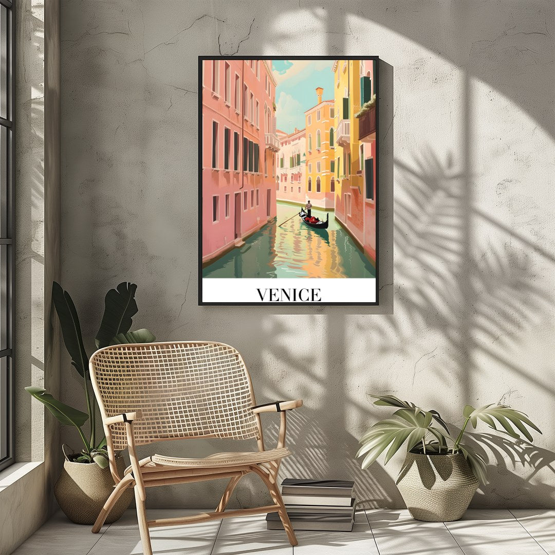 Capture the timeless beauty of Venice with this exquisite artwork showcasing a gondola navigating for Sitting Area