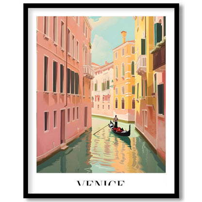 Capture the timeless beauty of Venice with this exquisite artwork showcasing a gondola navigating for space