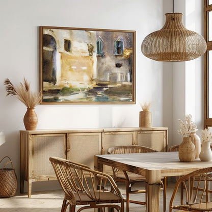 Immerse yourself in the tranquil charm of Venice with this exquisite watercolor artwork. Capturing for Dining