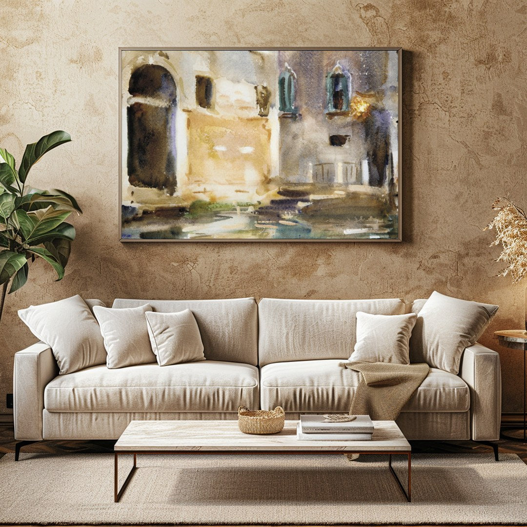 Immerse yourself in the tranquil charm of Venice with this exquisite watercolor artwork. Capturing for Family Room