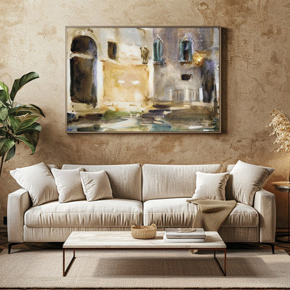 Immerse yourself in the tranquil charm of Venice with this exquisite watercolor artwork. Capturing for Family Room