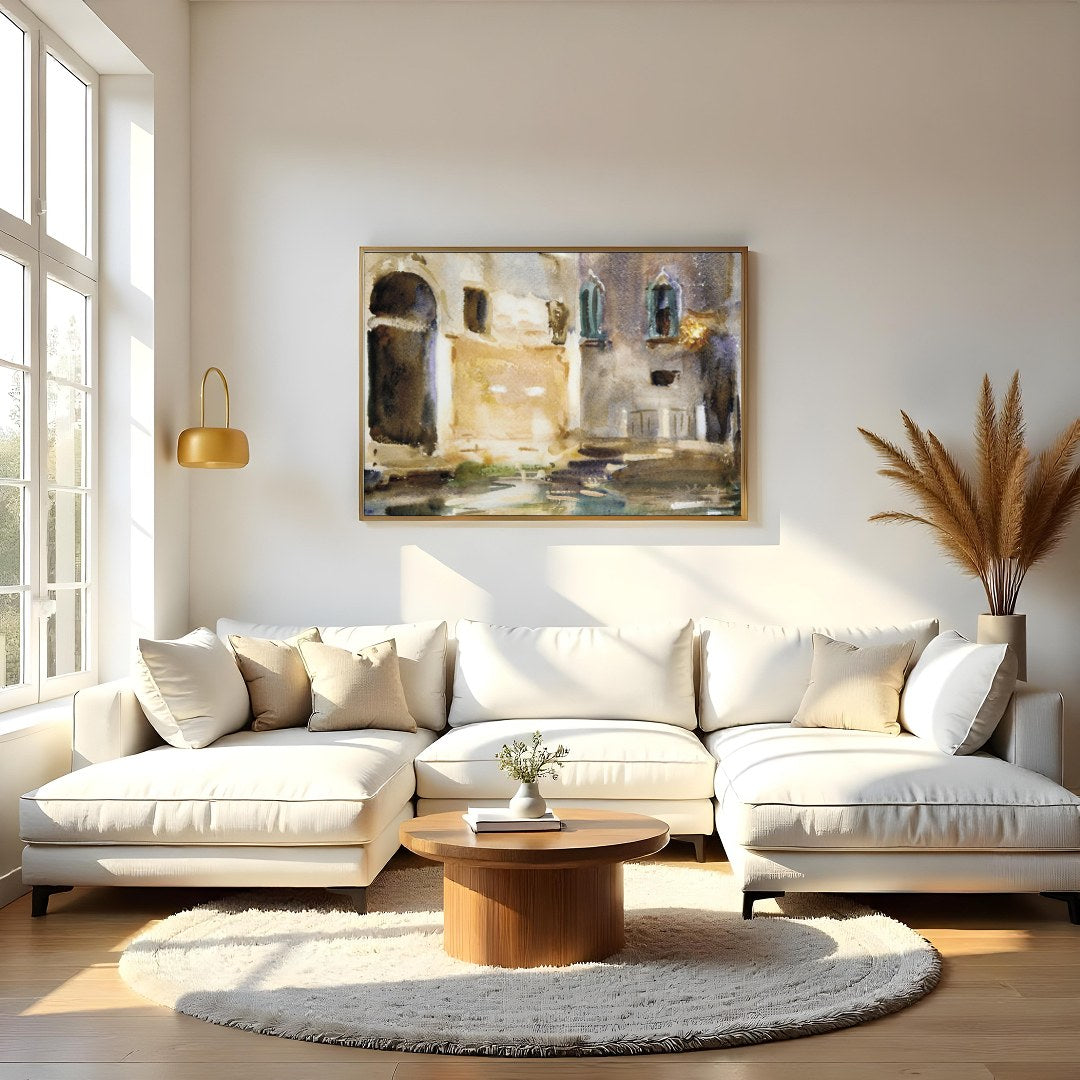 Immerse yourself in the tranquil charm of Venice with this exquisite watercolor artwork. Capturing for Living Room