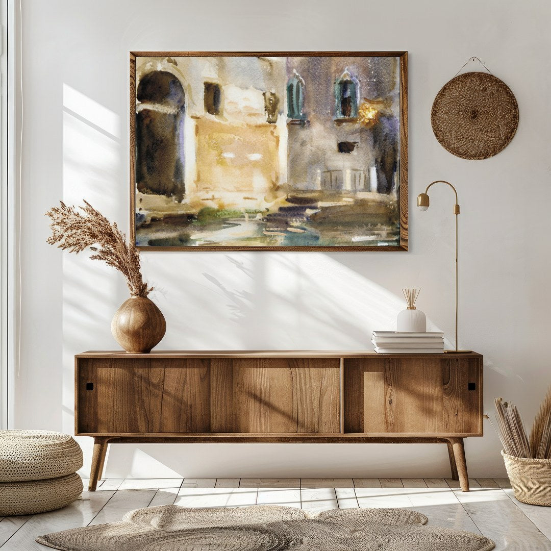 Immerse yourself in the tranquil charm of Venice with this exquisite watercolor artwork. Capturing for Sitting Area