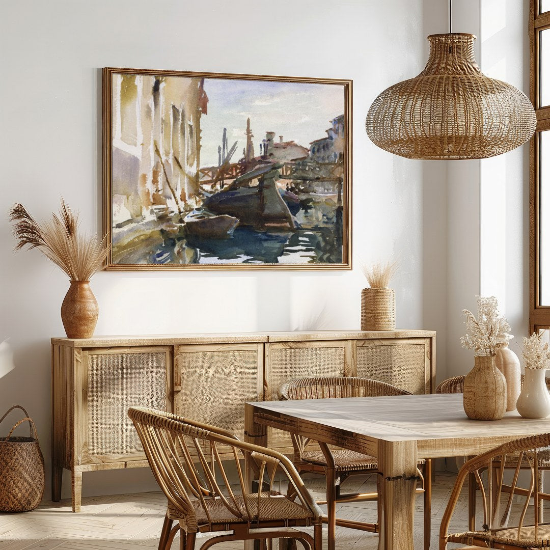 Immerse yourself in the serene beauty of Venice with this exquisite watercolor painting. Capturing for Dining
