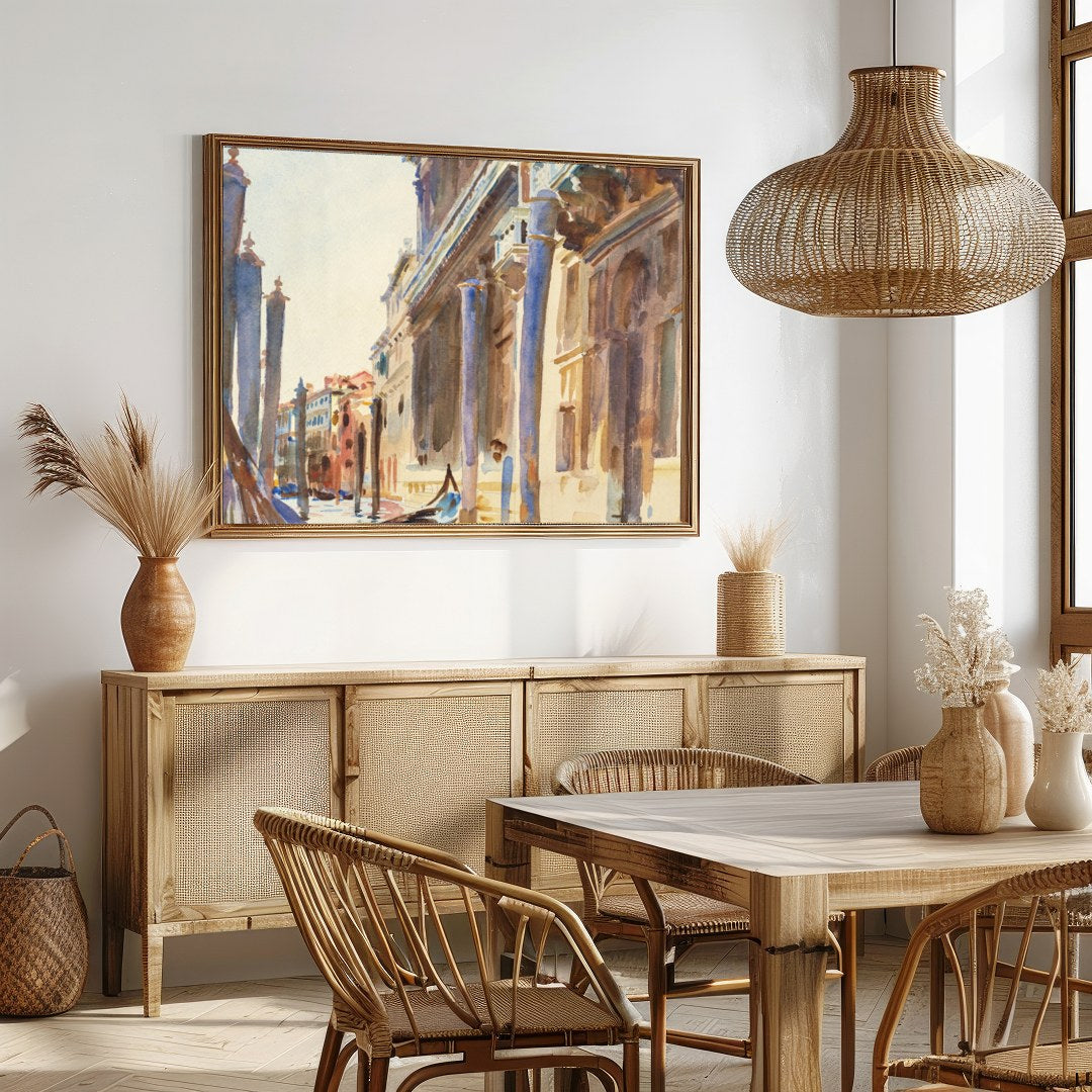 Immerse yourself in the timeless charm of Venice with this captivating watercolor. The intricately for Dining