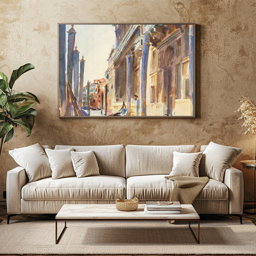 Immerse yourself in the timeless charm of Venice with this captivating watercolor. The intricately for Family Room