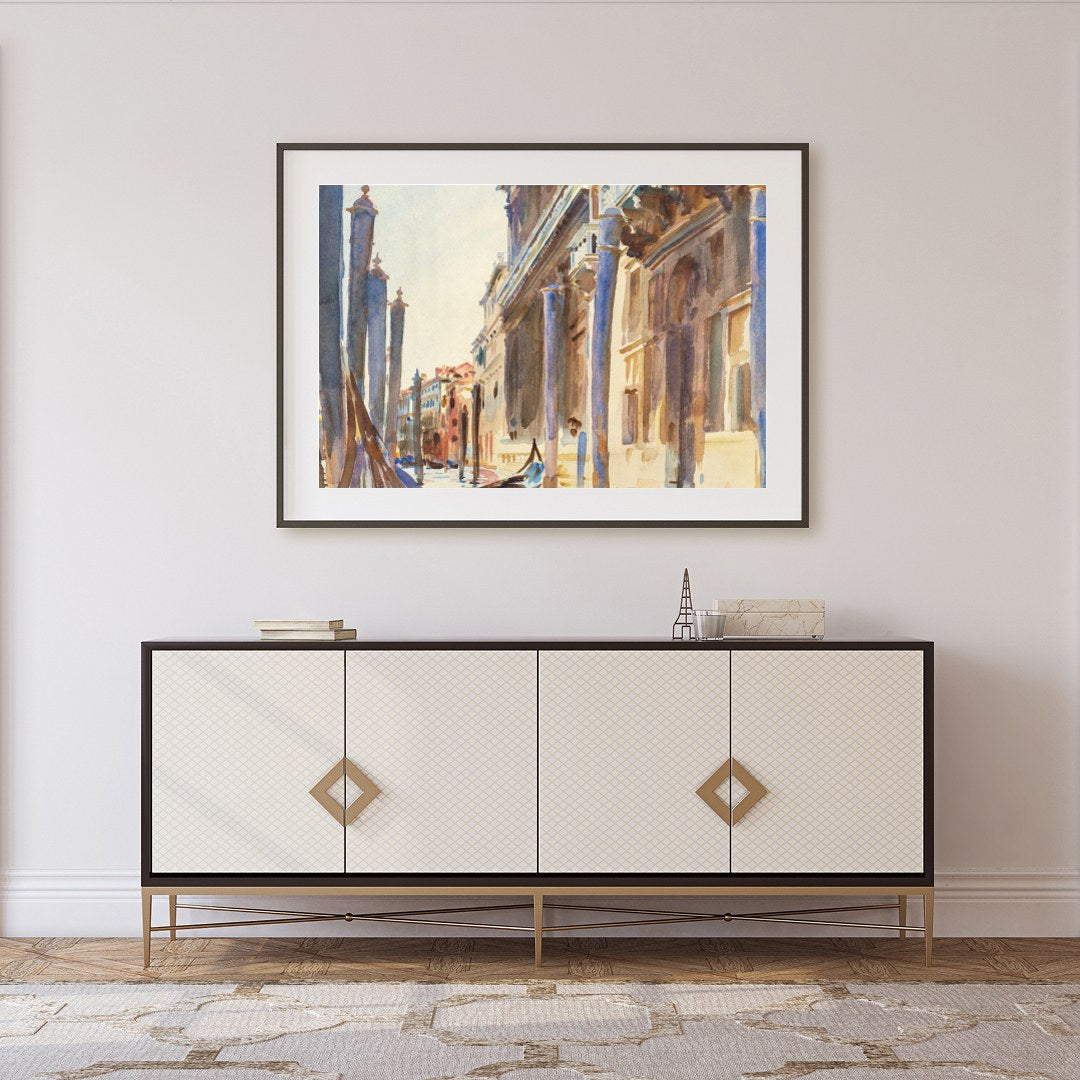 Immerse yourself in the timeless charm of Venice with this captivating watercolor. The intricately for Foyer