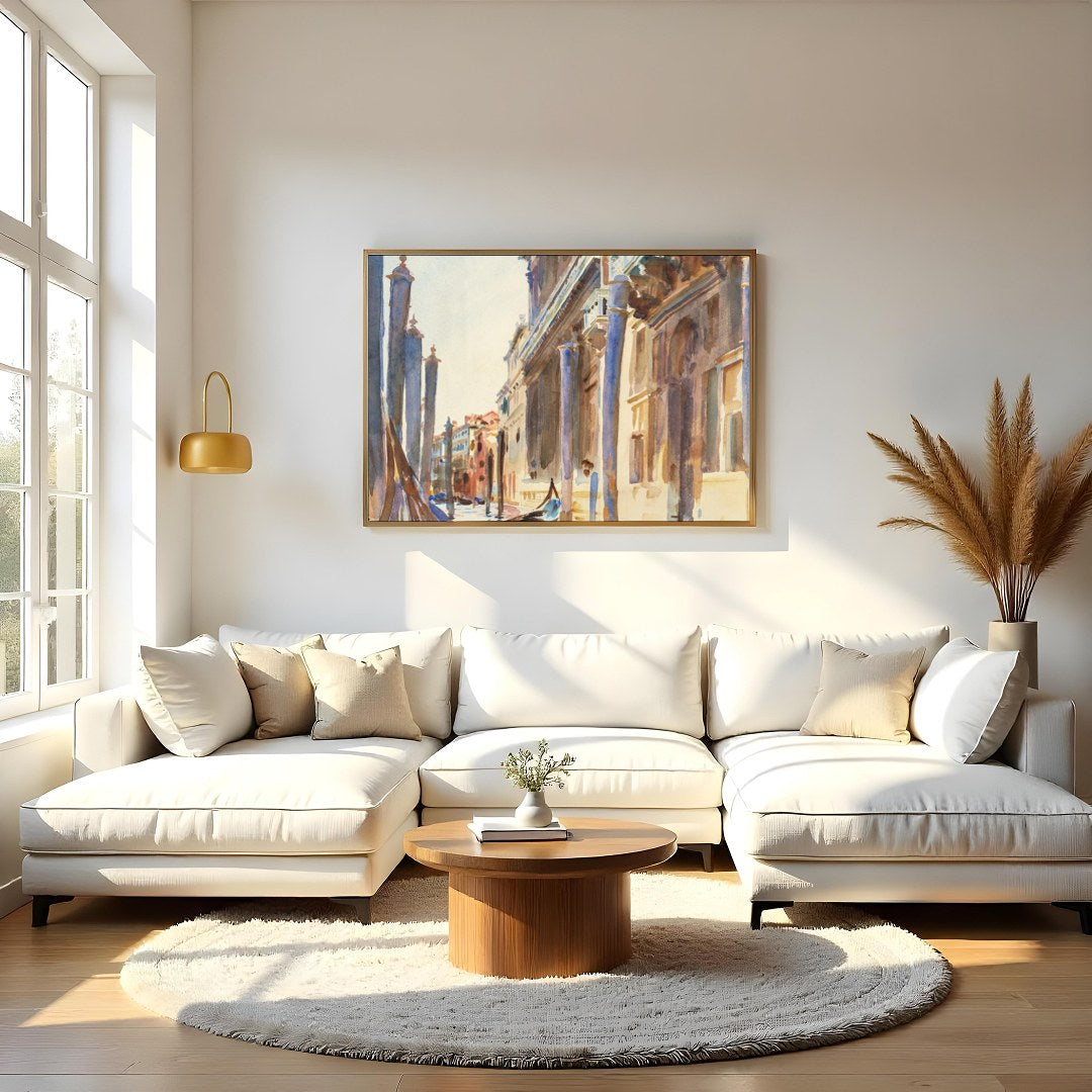 Immerse yourself in the timeless charm of Venice with this captivating watercolor. The intricately for Living Room