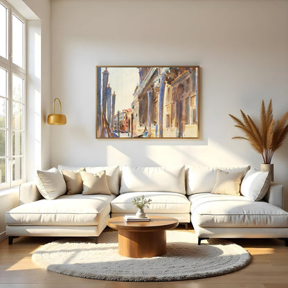 Immerse yourself in the timeless charm of Venice with this captivating watercolor. The intricately for Living Room