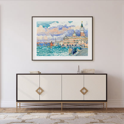 Capture the essence of Venice with this watercolor masterpiece, depicting a tranquil waterfront for Foyer