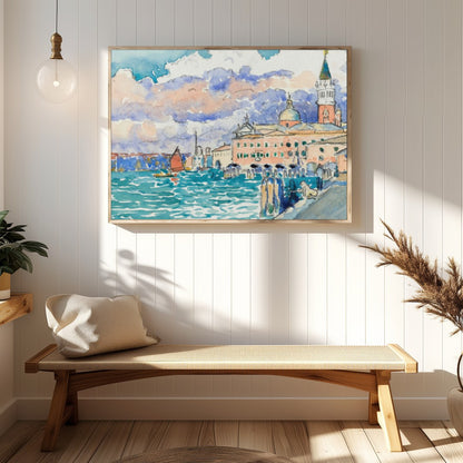 Capture the essence of Venice with this watercolor masterpiece, depicting a tranquil waterfront for Hallway