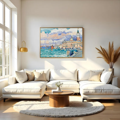 Capture the essence of Venice with this watercolor masterpiece, depicting a tranquil waterfront for Living Room
