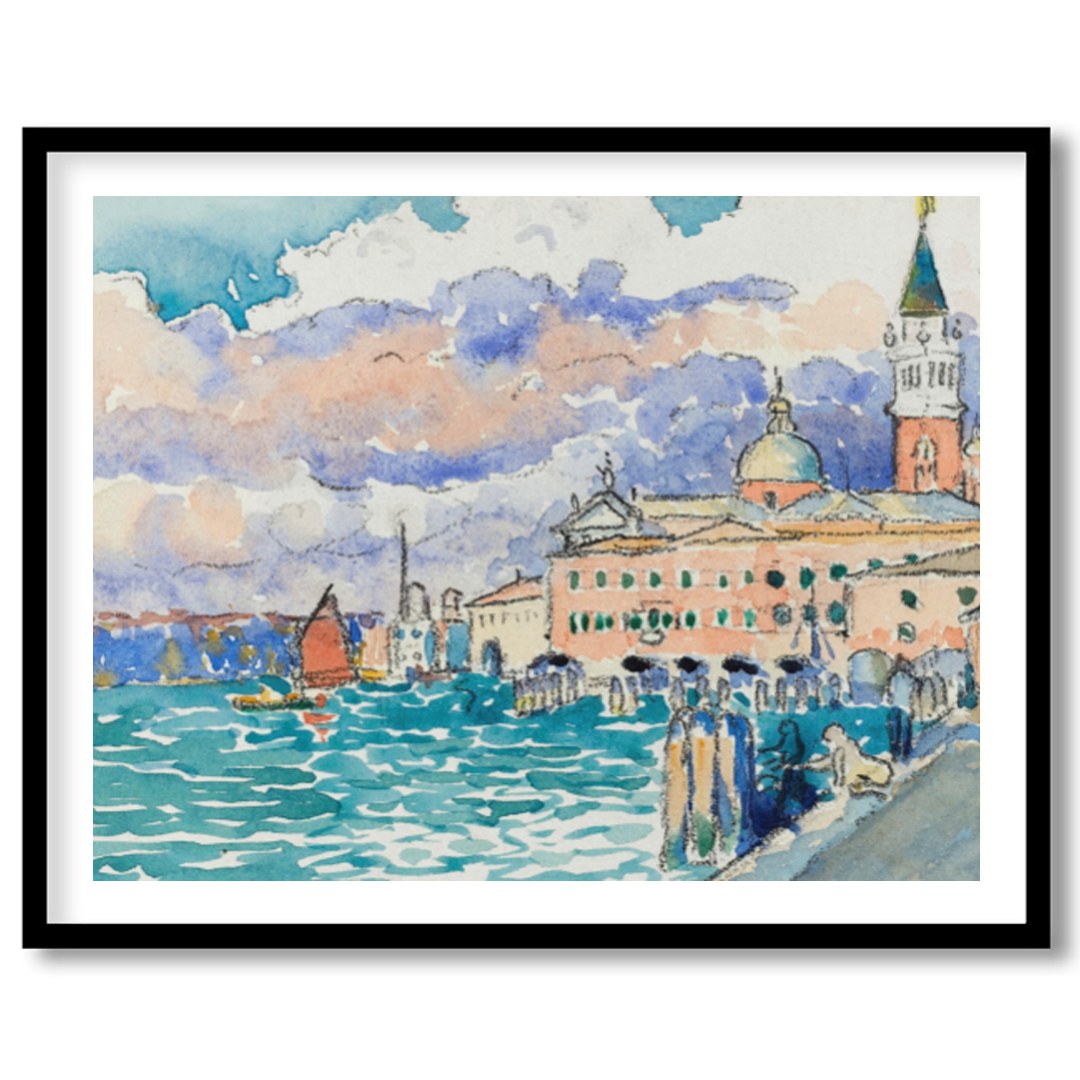 Capture the essence of Venice with this watercolor masterpiece, depicting a tranquil waterfront for sweet-home
