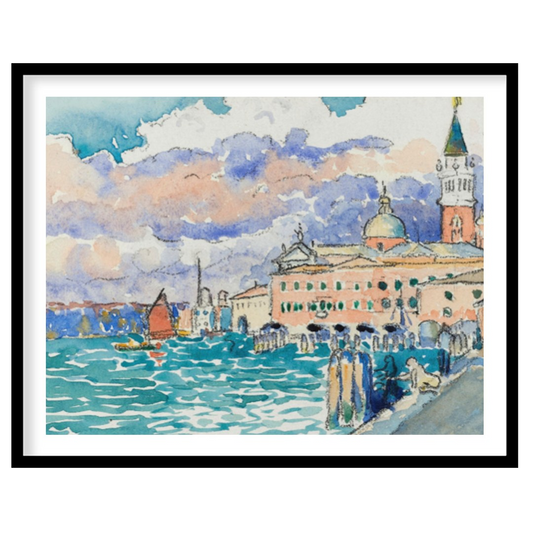 Capture the essence of Venice with this watercolor masterpiece, depicting a tranquil waterfront for sweet-home