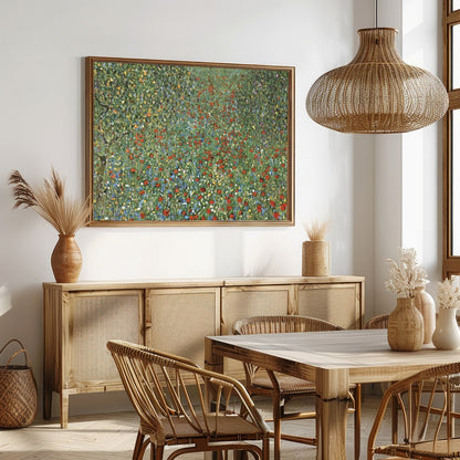 This captivating artwork showcases a lush field teeming with vibrant wildflowers, capturing the for Dining