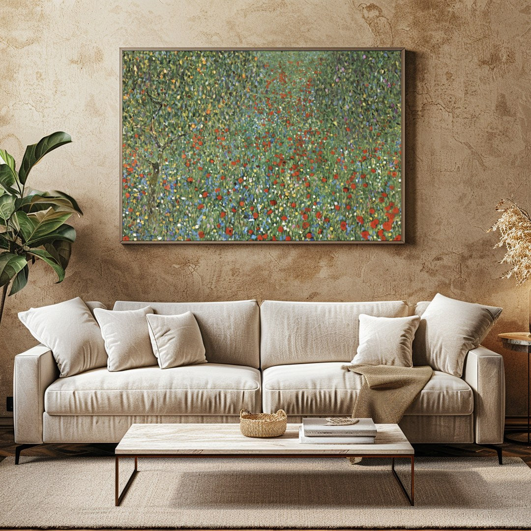 This captivating artwork showcases a lush field teeming with vibrant wildflowers, capturing the for Family Room