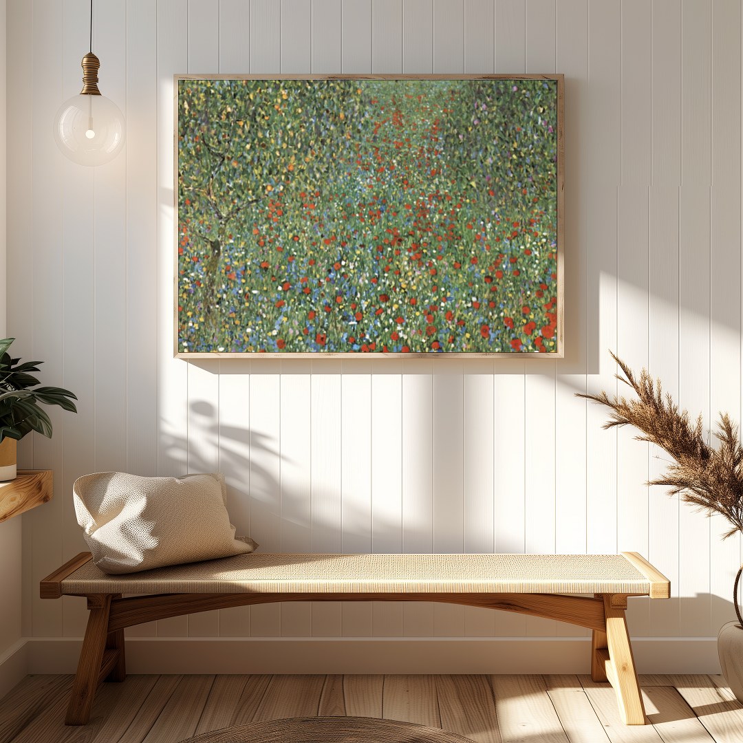 This captivating artwork showcases a lush field teeming with vibrant wildflowers, capturing the for Hallway