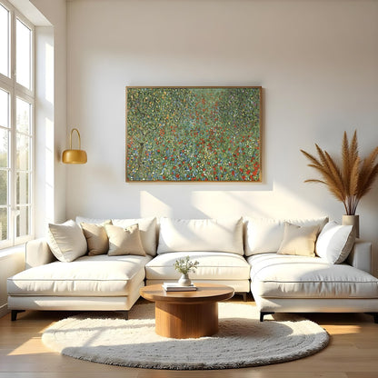 This captivating artwork showcases a lush field teeming with vibrant wildflowers, capturing the for Living Room