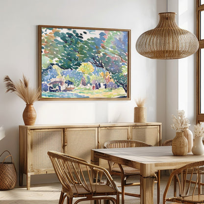 Immerse yourself in the serene beauty of nature with this vibrant watercolor landscape. The fluid for Dining