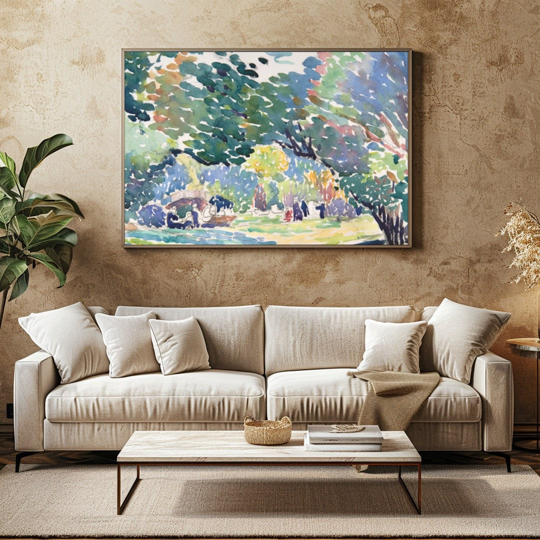 Immerse yourself in the serene beauty of nature with this vibrant watercolor landscape. The fluid for Family Room
