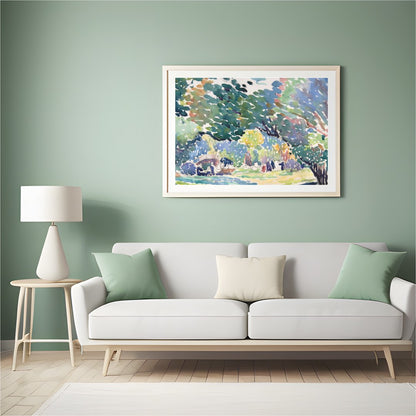 Immerse yourself in the serene beauty of nature with this vibrant watercolor landscape. The fluid for Hall
