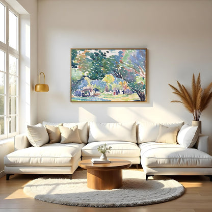 Immerse yourself in the serene beauty of nature with this vibrant watercolor landscape. The fluid for Living Room