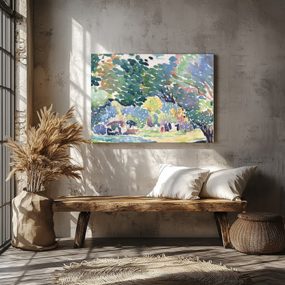 Immerse yourself in the serene beauty of nature with this vibrant watercolor landscape. The fluid for Veranda