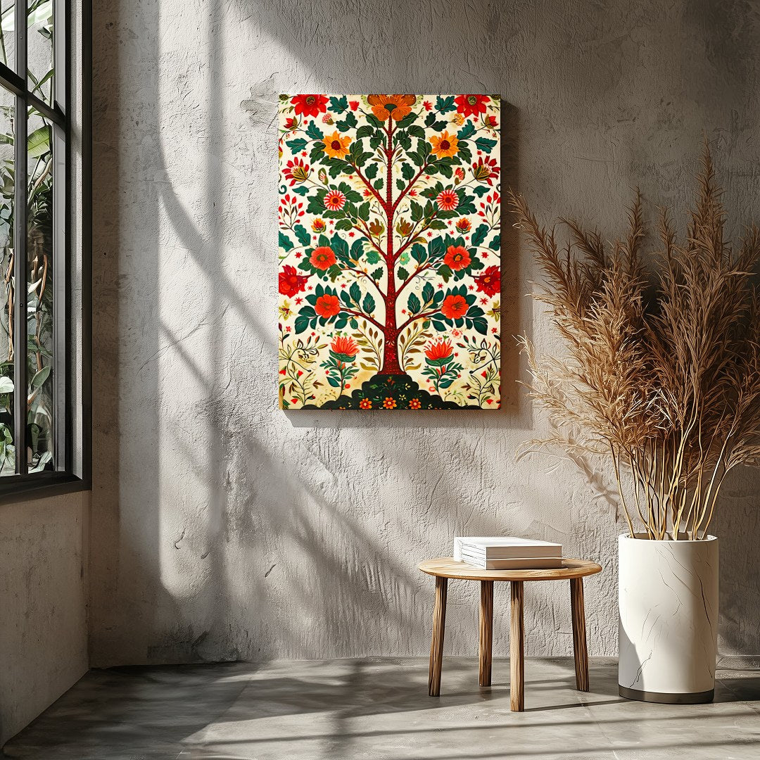 Introduce a touch of whimsy to your space with this vibrant artwork featuring an exuberant tree for Entrance