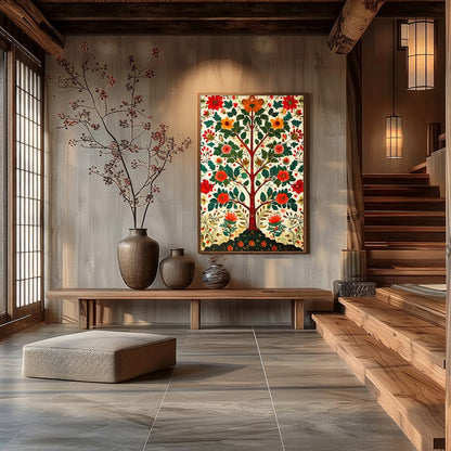 Introduce a touch of whimsy to your space with this vibrant artwork featuring an exuberant tree for Hall