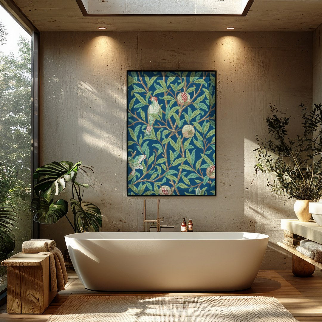 Experience the tranquil beauty of nature with this exquisite artwork featuring a pair of birds for Bathroom