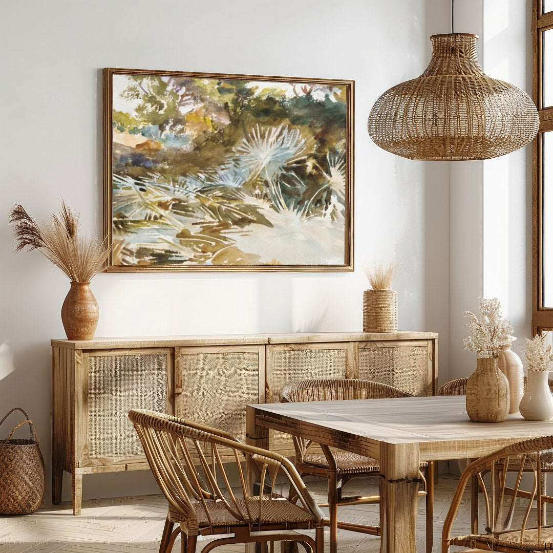 Immerse yourself in the serene beauty of nature with this exquisite watercolor painting. The for Dining