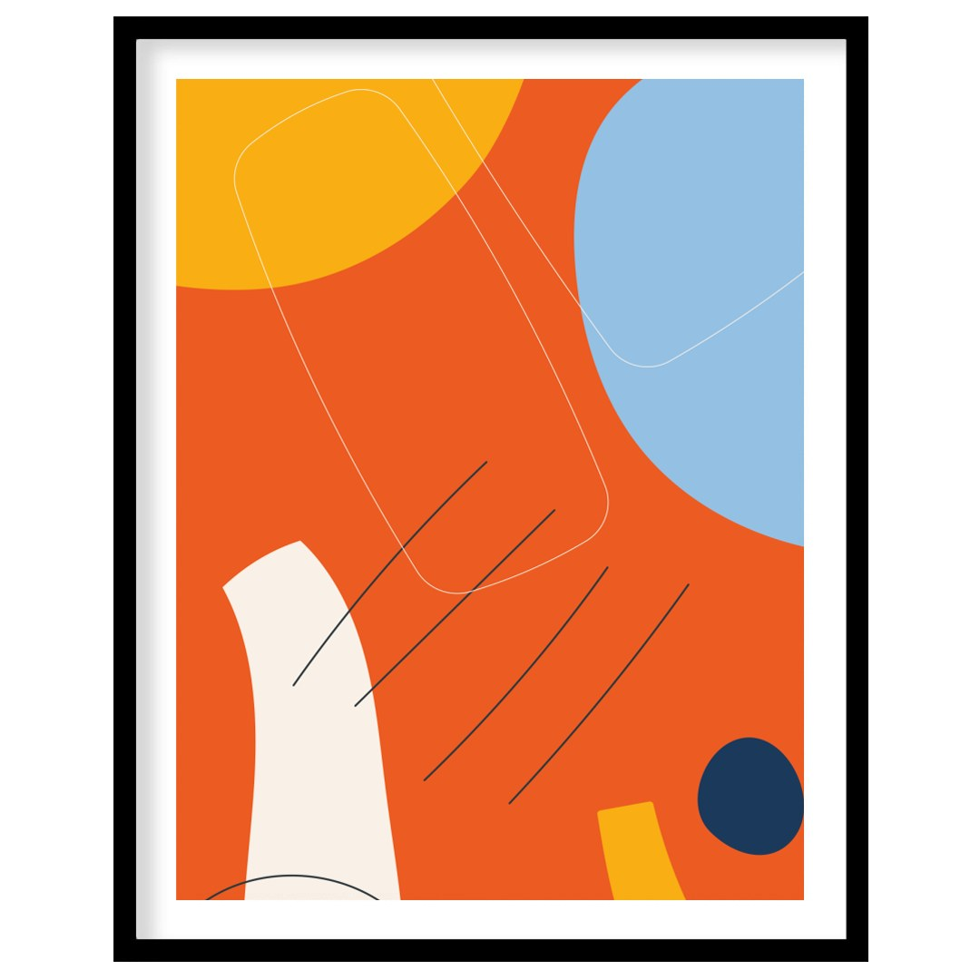 This striking abstract piece combines bold geometric shapes with vibrant colors, creating a dynamic for living-space