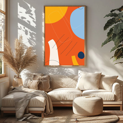 This striking abstract piece combines bold geometric shapes with vibrant colors, creating a dynamic for Sitting Area