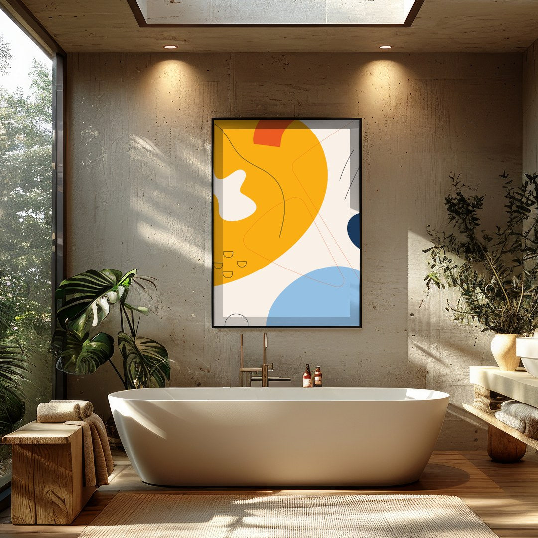 Infuse your space with energy and color through this vibrant abstract piece, featuring bold for Bathroom