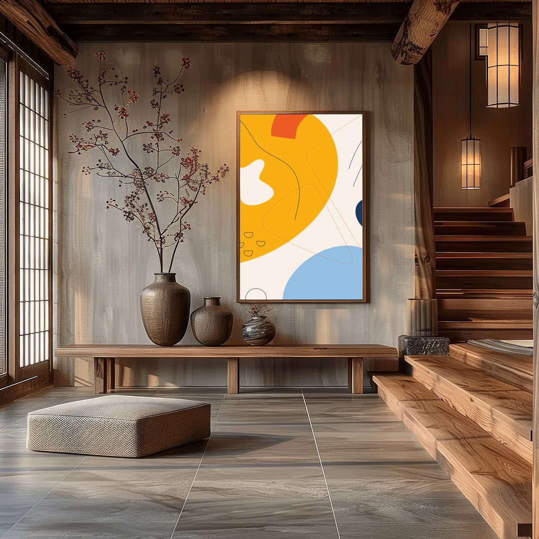 Infuse your space with energy and color through this vibrant abstract piece, featuring bold for Hall