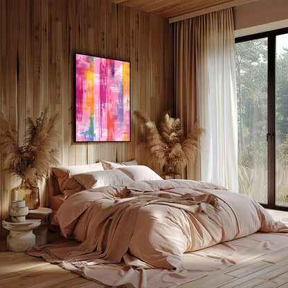 Energize your space with 'Vibrant Abstract Harmony,' a captivating piece that blends splashes of for Bedroom