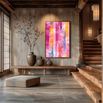 Energize your space with 'Vibrant Abstract Harmony,' a captivating piece that blends splashes of for Hall