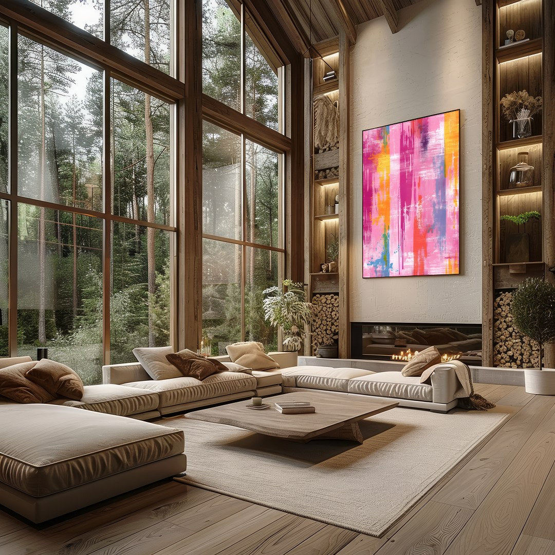 Energize your space with 'Vibrant Abstract Harmony,' a captivating piece that blends splashes of for Living Room