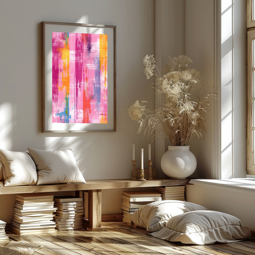 Energize your space with 'Vibrant Abstract Harmony,' a captivating piece that blends splashes of for living-space
