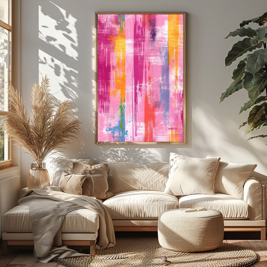 Energize your space with 'Vibrant Abstract Harmony,' a captivating piece that blends splashes of for Sitting Area